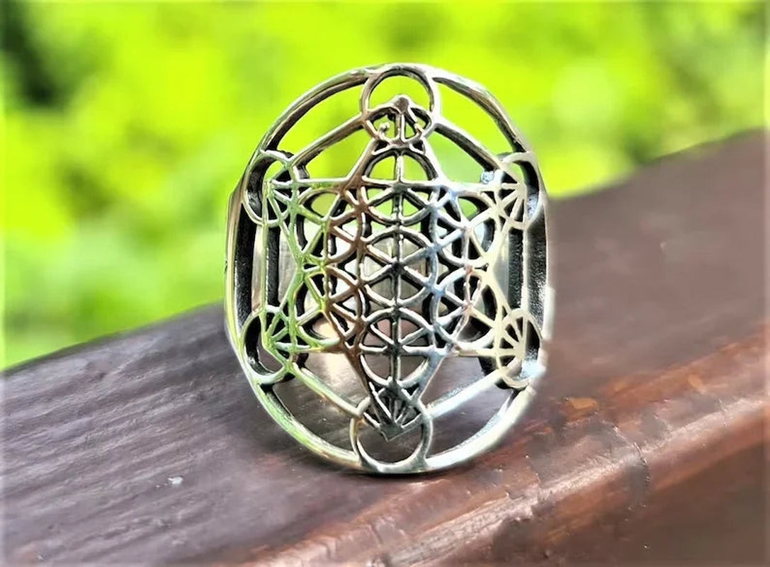 Metatron'S Cube Ring Archangel Protection Women Ring Stainless Steel Jewelry