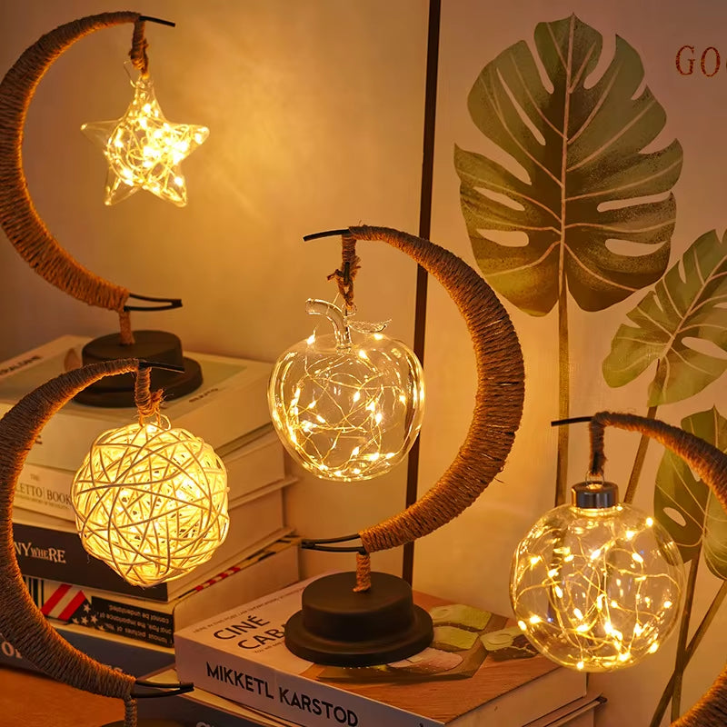 1Pc LED Moon Lamp,Iron Art Decorative Table Lamp for Bar, Battery Powered Black Portable Night Light