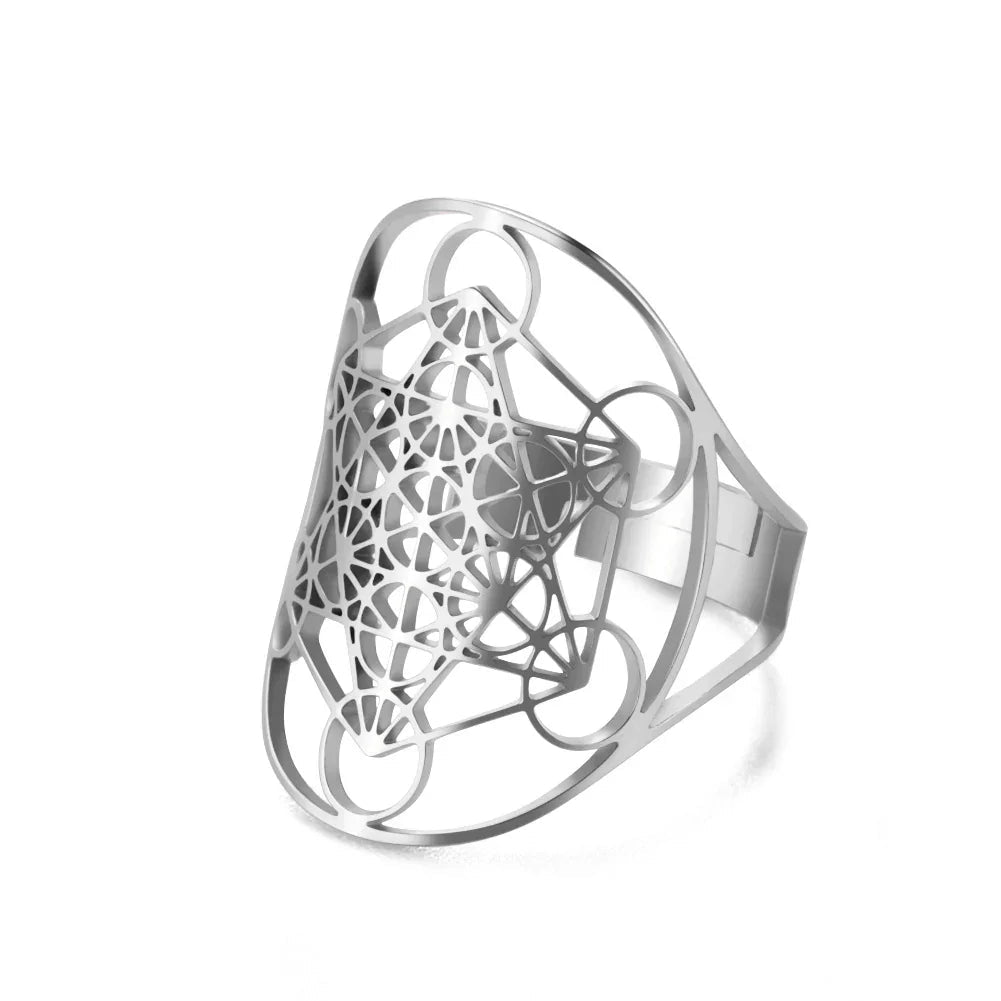 Metatron'S Cube Ring Archangel Protection Women Ring Stainless Steel Jewelry