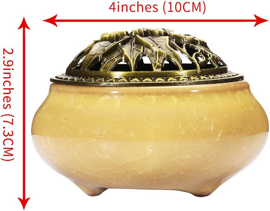 Incense Burner and Cone Incense Holder with Brass Incense Stick Holder Ceramic Ash Catcher