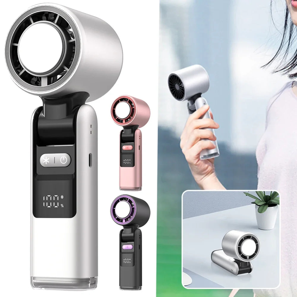 Chilled Ice Sensation Cold Fan Super Mini Turbo Speed Fan USB Powered Digital Display for Outdoor Camping Office Dorm