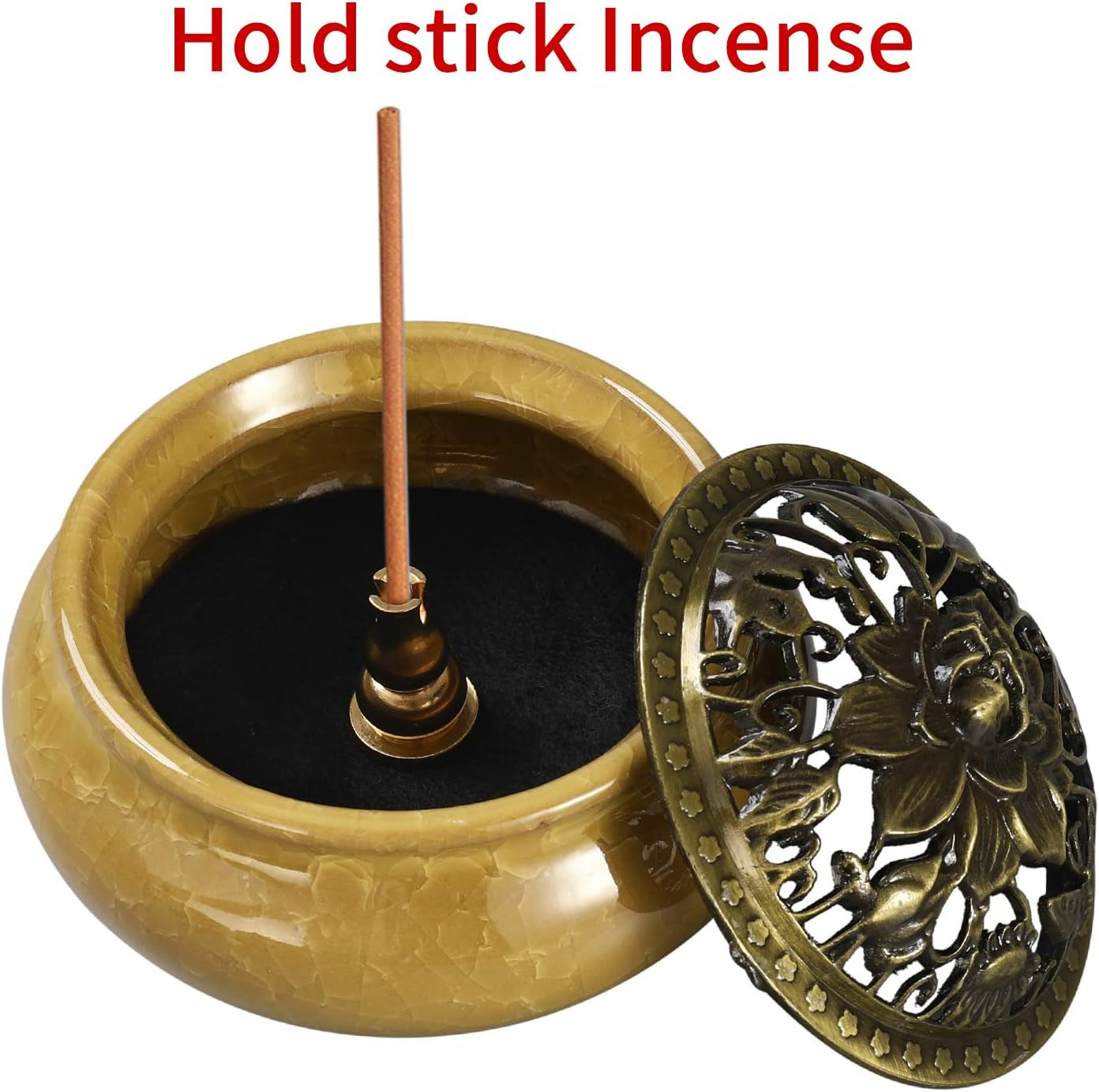 Incense Burner and Cone Incense Holder with Brass Incense Stick Holder Ceramic Ash Catcher